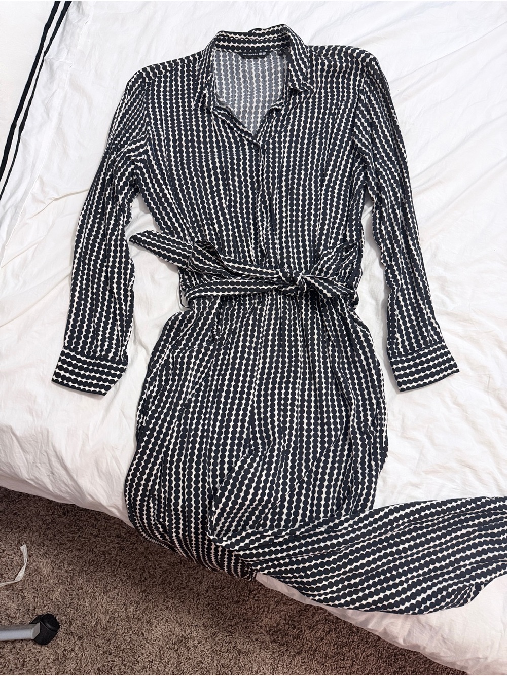 Marimekko Uniqlo Jumpsuit Womens Size M Black Dotted Long Sleeve